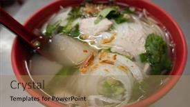  Presentation with snacks - Amazing presentation theme having famous-snacks-of-vietnamese-noodles backdrop and a coral colored foreground