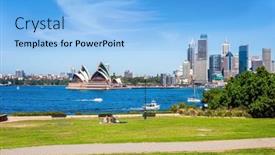  Presentation with sydney - Colorful presentation design enhanced with famous-sydney-harbor-boat-trip backdrop and a light blue colored foreground