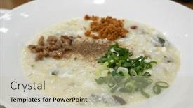  Presentation with snacks - Presentation enhanced with famous-taiwanese-snacks-congee background and a soft green colored foreground