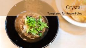  Presentation with rice cake - PPT theme consisting of famous taiwanese snacks of canned rice cake in a restaurant background and a yellow colored foreground