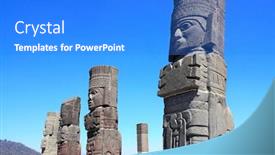  Presentation with toltec - Slide set enhanced with famous-toltec-atlantes-columns background and a cobalt blue colored foreground