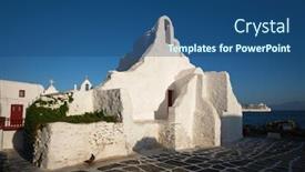  Presentation with orthodox - Cool new PPT layouts with famous-tourist-landmark-of-greece backdrop and a ocean colored foreground