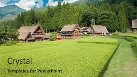  Presentation with japanese - Slide deck with famous traditional japanese village ogimachi background and a yellow colored foreground