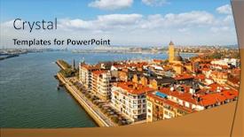  Presentation with country photo - Presentation theme with famous-unique-outboard-ferry-flying background and a light blue colored foreground