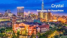  Presentation with taipei - PPT theme enhanced with famous university - taipei taiwan skyline at twilight background and a cobalt blue colored foreground