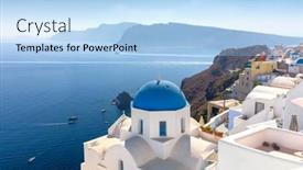  Presentation with greece blue - PPT theme having famous-view-of-oia-town background and a light blue colored foreground