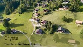  Presentation with alps - Slide set featuring famous-village-grindelwald-in-swiss background and a gold colored foreground