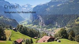  Presentation with region - Cool new presentation with famous village lauterbrunnen in swiss alps - starting point for train tours in the jungfrau region backdrop and a light blue colored foreground