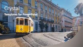  Presentation with tram - PPT theme featuring famous-vintage-yellow-tram-28 background and a ocean colored foreground