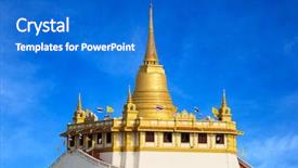  Presentation with golden - Slide deck consisting of famous wat saket golden mount background and a cobalt blue colored foreground