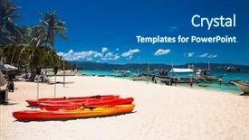  Presentation with kayak - Beautiful PPT theme featuring famous white beach on boracay backdrop and a dark gray colored foreground