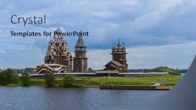  Presentation with island - PPT layouts featuring famous-wooden-buildings background and a light blue colored foreground