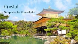 Presentation with world heritage - Presentation theme consisting of famouse place teample - golden pavilion kinkaku-ji temple background and a sky blue colored foreground