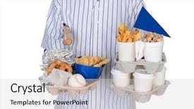 Presentation with food chips - Colorful presentation enhanced with fan carrying souvenirs and food backdrop and a light gray colored foreground