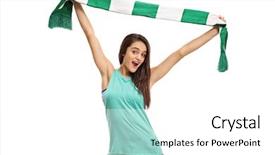  Presentation with flat lay of female sport - PPT layouts consisting of euphoria - female sports fan cheering background and a white colored foreground