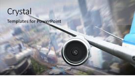 Presentation with airplane - Audience pleasing PPT theme consisting of fan motor - close of airplane in sky backdrop and a light blue colored foreground