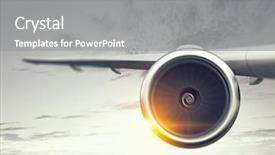  Presentation with motor - PPT theme featuring fan motor - close of airplane in sky background and a gray colored foreground