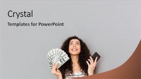  Presentation with hands holding - Cool new PPT layouts with fan of 100 dollar bill backdrop and a  colored foreground