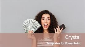  Presentation with curly hair - Amazing PPT theme having fan of 100 dollar bill backdrop and a coral colored foreground