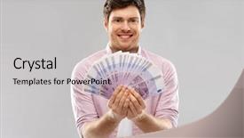  Presentation with money notes - PPT layouts enhanced with fan of five hundred background and a light gray colored foreground