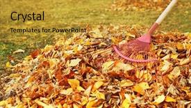  Presentation with fall leaves border - Colorful PPT layouts enhanced with fan rake and pile backdrop and a gold colored foreground