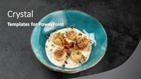  Presentation with black ceramic - PPT theme having fancy-appetizer-of-grilled-sea background and a dark gray colored foreground