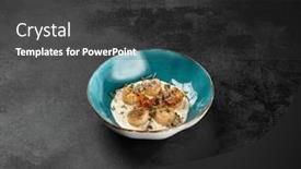  Presentation with black ceramic - Slide deck featuring fancy-appetizer-of-grilled-sea background and a dark gray colored foreground