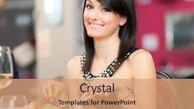  Presentation with restaurant - Theme with fancy dinner - beautiful woman eating background and a  colored foreground