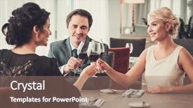  Presentation with glasses - Theme consisting of fancy dinner - group of wealthy people clinking background and a coral colored foreground