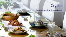  Presentation with food service - PPT layouts having fancy dinner - table set service with food background and a  colored foreground