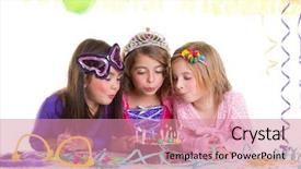  Presentation with happy birthday cake - Amazing presentation design having fancy dress - children happy girls blowing birthday backdrop and a coral colored foreground