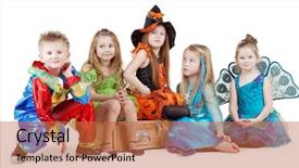  Presentation with fancy dress - Cool new theme with fancy dress - children in carnival costumes sit backdrop and a red colored foreground