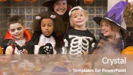  Presentation with fancy dress - PPT theme featuring fancy dress - four young friends background and a coral colored foreground