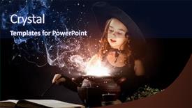  Presentation with halloween - Beautiful PPT theme featuring fancy dress - little halloween witch reading conjure backdrop and a navy blue colored foreground