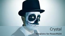  Presentation with fancy dress - PPT theme having fancy dress - portrait of a young man background and a light blue colored foreground