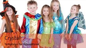  Presentation with fancy dress - Amazing slide deck having fancy dress - smiling children in carnival costumes backdrop and a red colored foreground