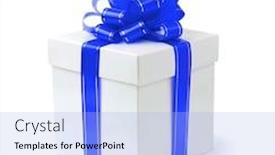  Presentation with fancy - Slides with fancy gift-box with blue ribbon bow isolated with clipping path on white background background and a light blue colored foreground
