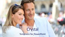  Presentation with fancy - Colorful PPT theme enhanced with fancy loving couple in town embracing each other backdrop and a sky blue colored foreground