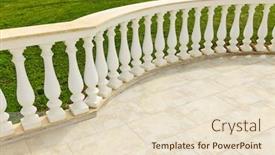  Presentation with railing - PPT theme enhanced with fancy marble railing on ceramic tile patio with lawn background and a lemonade colored foreground