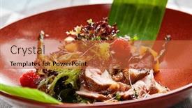  Presentation with fancy - Presentation theme with fancy-restaurant-first-meal-course background and a red colored foreground