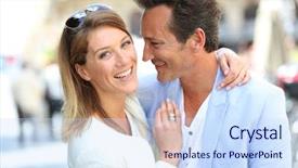  Presentation with fancy - PPT layouts enhanced with fancy romantic couple in town embracing each other background and a sky blue colored foreground