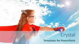  Presentation with fancy - Audience pleasing slides consisting of fancy superhero girl with boxing gloves on sky background backdrop and a sky blue colored foreground