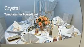  Presentation with fancy - Cool new PPT theme with fancy table set for a wedding dinner backdrop and a light blue colored foreground