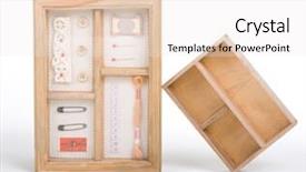  Presentation with fancy - Slides featuring fancy wooden box with sewing accessories in it background and a sky blue colored foreground