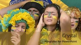  Presentation with soccer fans - Cool new slide deck with fans disappointed with team defeat backdrop and a gold colored foreground