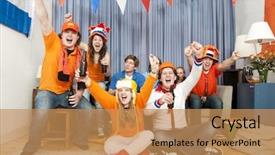  Presentation with supporting - Cool new slides with fans of one team cheer backdrop and a coral colored foreground