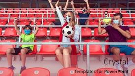  Presentation with social distancing - Presentation enhanced with fans-watching-football-match-under background and a coral colored foreground