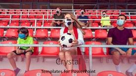  Presentation with soccer fans - PPT theme enhanced with fans-with-masks-during-covid background and a coral colored foreground