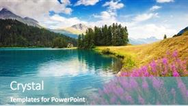  Presentation with alps - PPT theme having fantastic azure alpine lake champfer background and a light blue colored foreground
