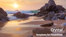  Presentation with ocean waves - Amazing PPT layouts having fantastic big rocks and ocean backdrop and a violet colored foreground